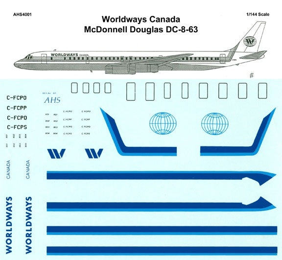 AHS 4001 Decals 1:144 Worldways Canada DC-8-63