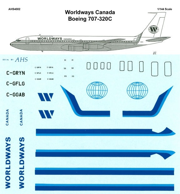 AHS 4002 Decals 1:144 Worldways Canada Boeing 707-320C