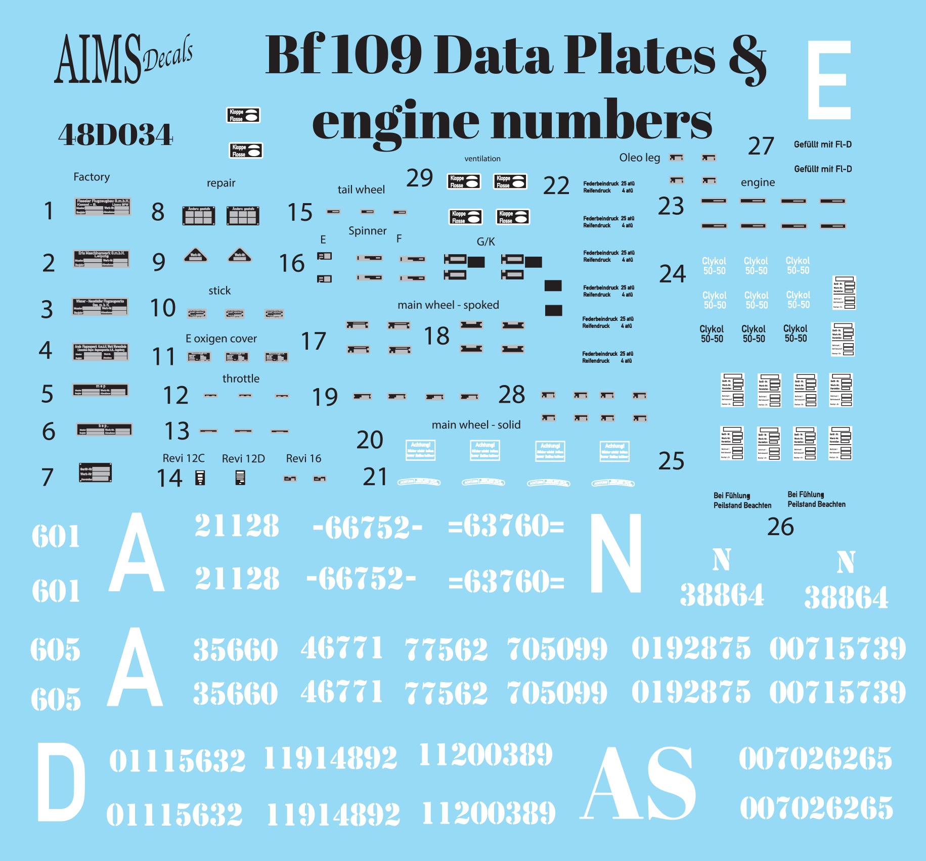 Aims Decals Bf109 Data Plates & Engine Numbers 1/48