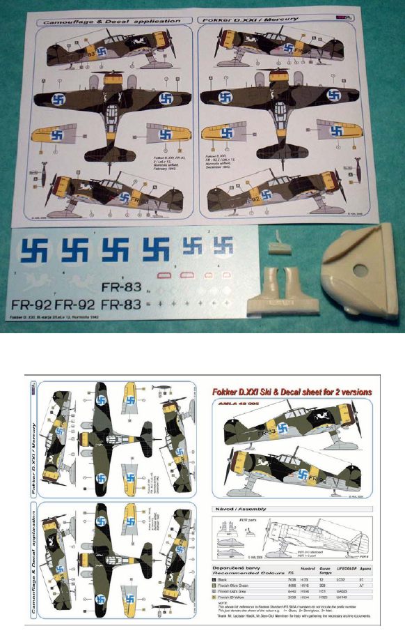 AML Accessories Fokker D.XXI Skis & Decal Sheet for 2 Versions.