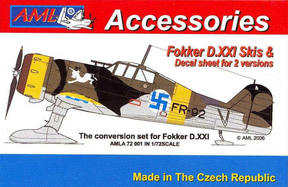 AML Accessories Fokker D.XXI Skis & Decal Sheet for 2 Versions Conversion Set 1/72.