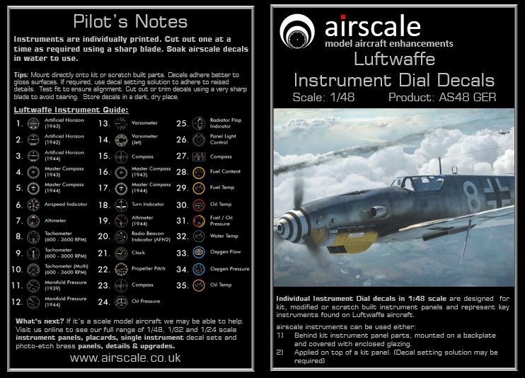 Airscale Luftwaffe Instrument Dial Decals 1/48