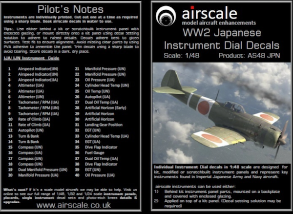 Airscale WW2 Japanese Instrument Dial Decals 1/48