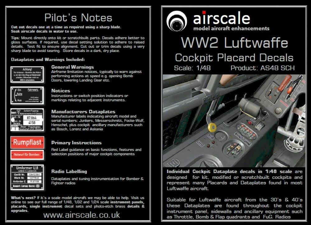 Airscale WW2 Luftwaffe Cockpit Placard Decals 1/48