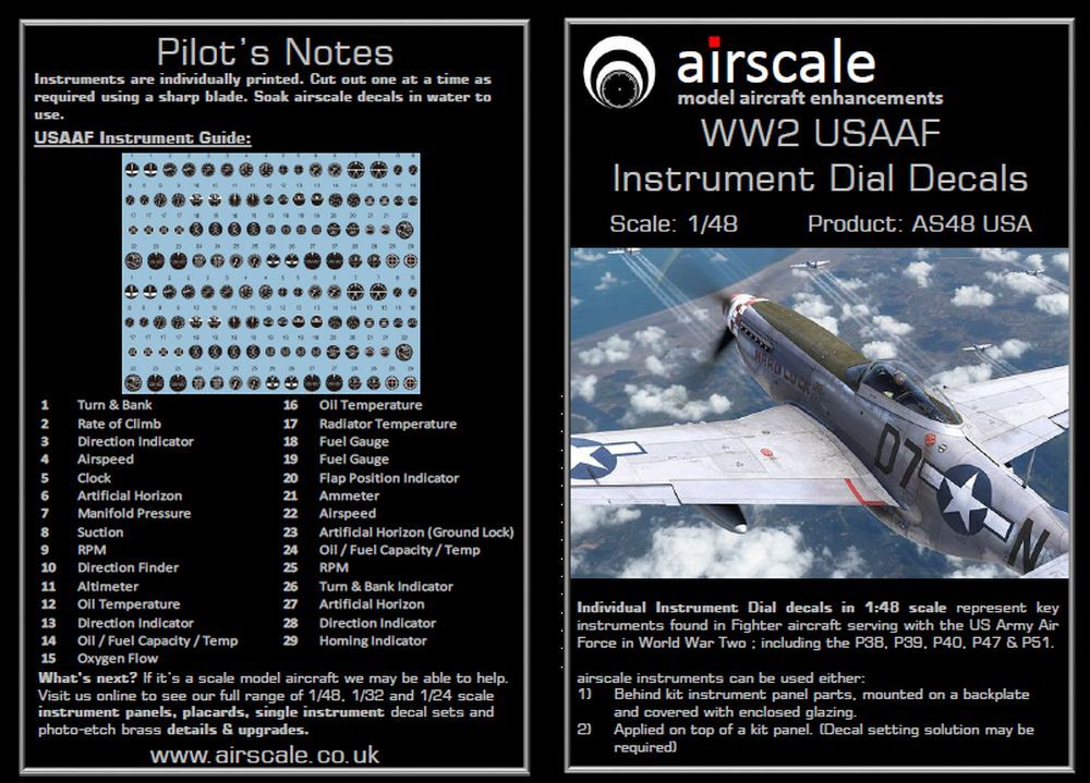 Airscale WW2 USAAF Instrument Dial Decals 1/48