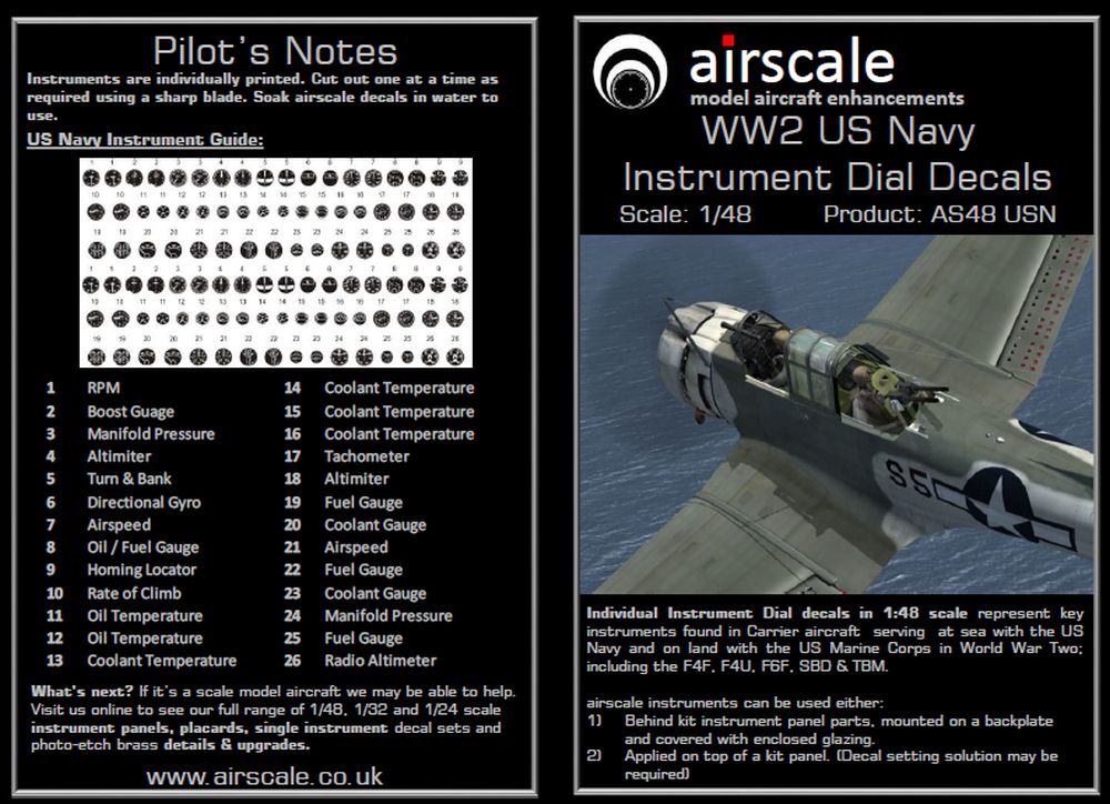 Airscale WW2 US Navy Instrument Dial Decals 1/48
