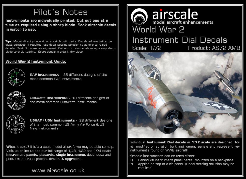 Airscale World War 2 Instrument Dial Decals 1/72