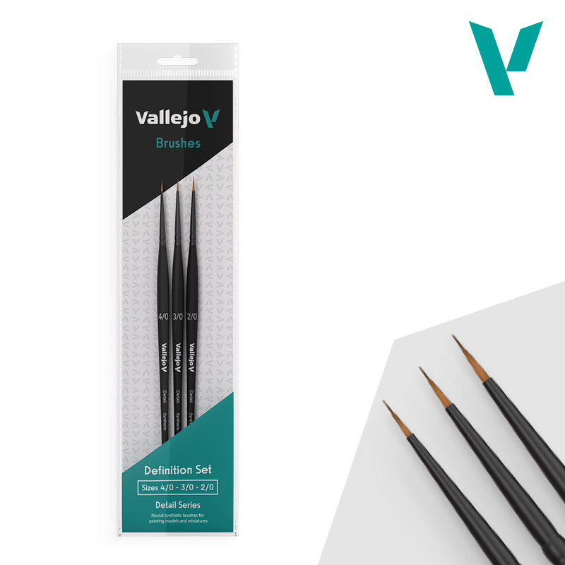 Vallejo B02990 Brushes Detail Series Synthetic Definition Set  4/0 - 3/0 - 2/0 Round