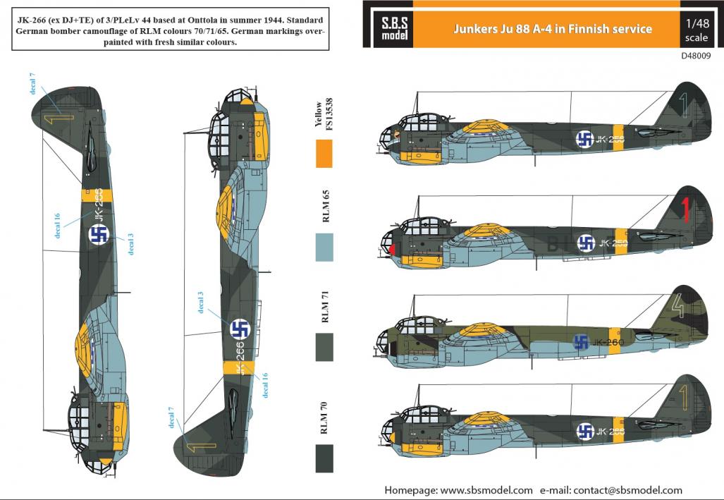 Junkers Ju 88 A-4 in Finnish Service 1/48 decals