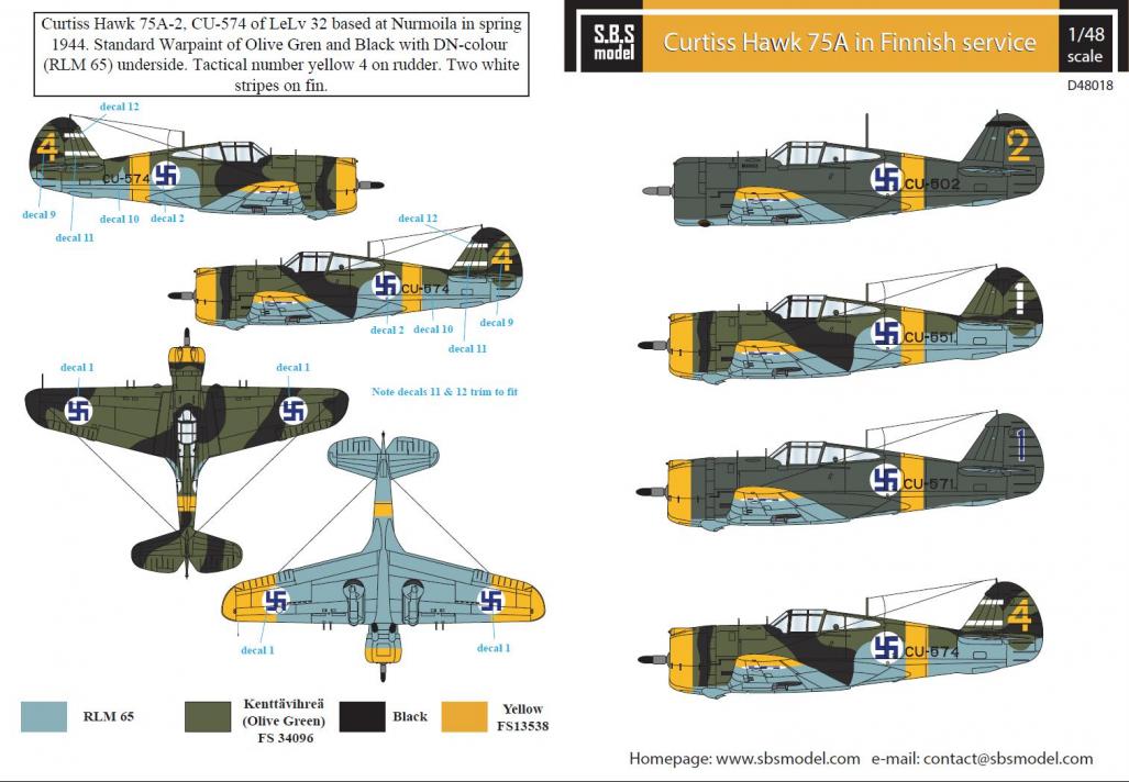 Curtiss Hawk 75A in Finnish Service 1/48 decals