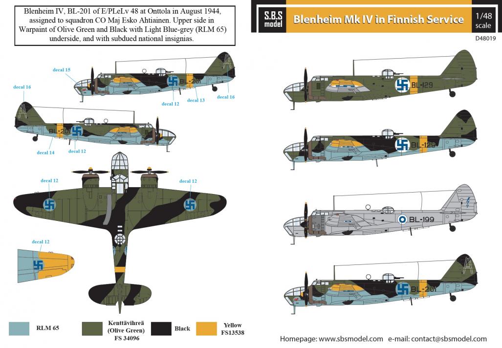 Blenheim Mk.IV in Finnish Service 1/48 decals