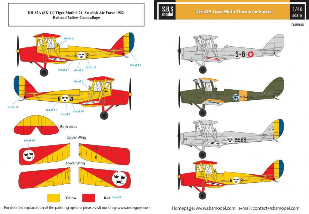 DH-82A Tiger Moth "Nordic Air Forces" 1/48 decals