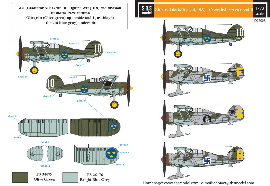 Gloster Gladiator (J8, J8A) in Swedish Service Vol II 1/72 decals