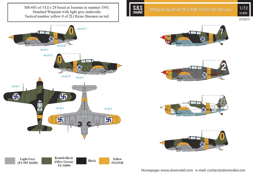 Morane-Saulnier M.S.406 in Finnish Service 1/72 decals