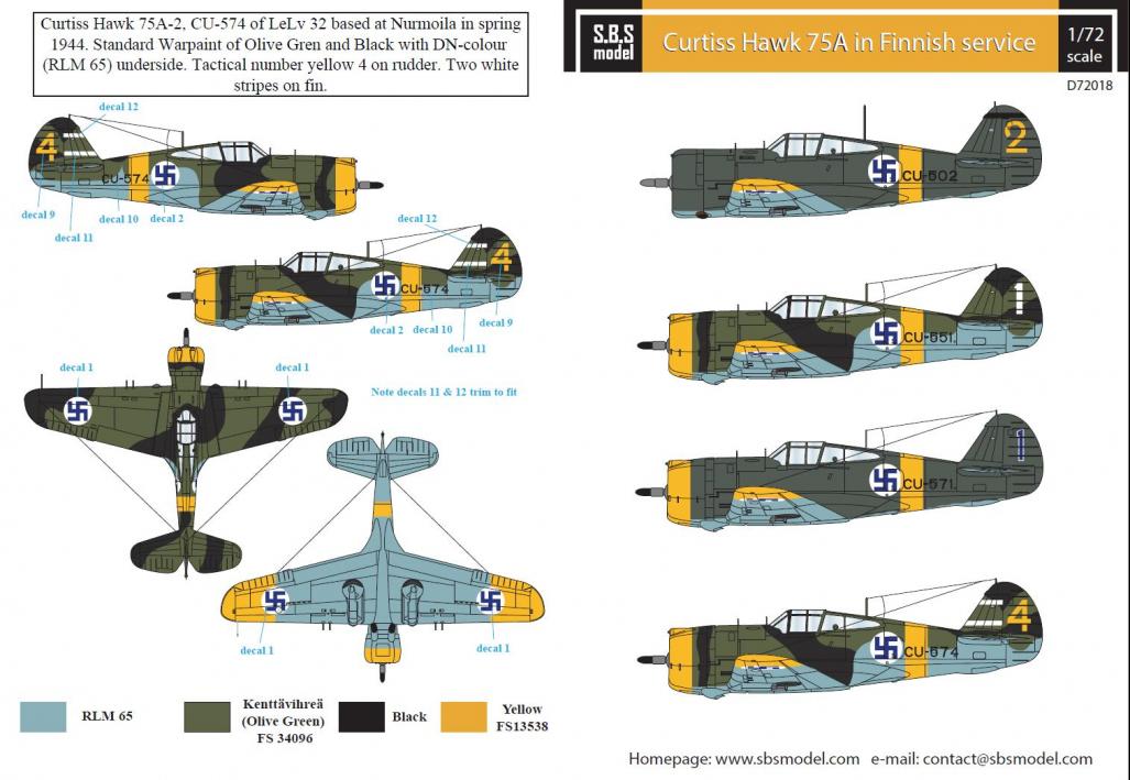 Curtiss Hawk 75A in Finnish Service 1/72 decals