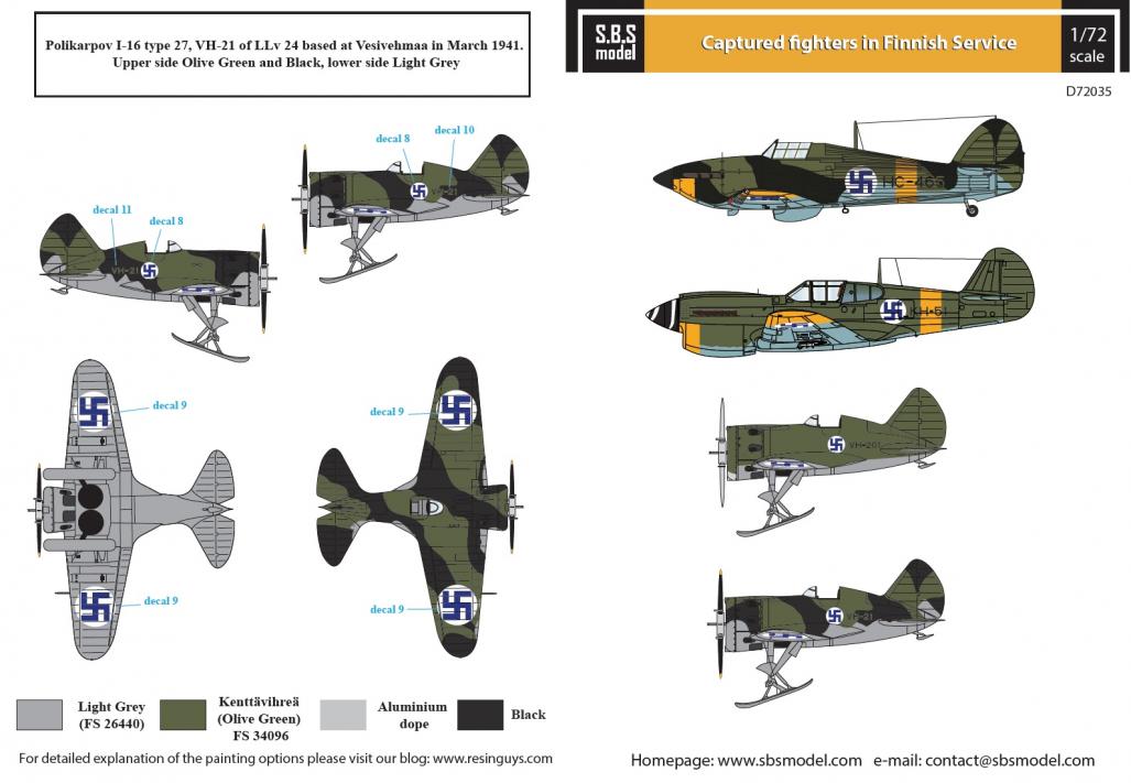Captured Fighters in Finnish Service Service 1/72 decals