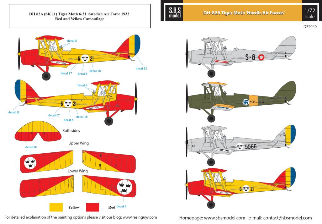 DH-82A Tiger Moth "Nordic Air Forces" 1/72 decals