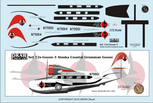 Draw Decal 1:72 Set 72s-Goose-3. Alaska Costal Airlines Goose