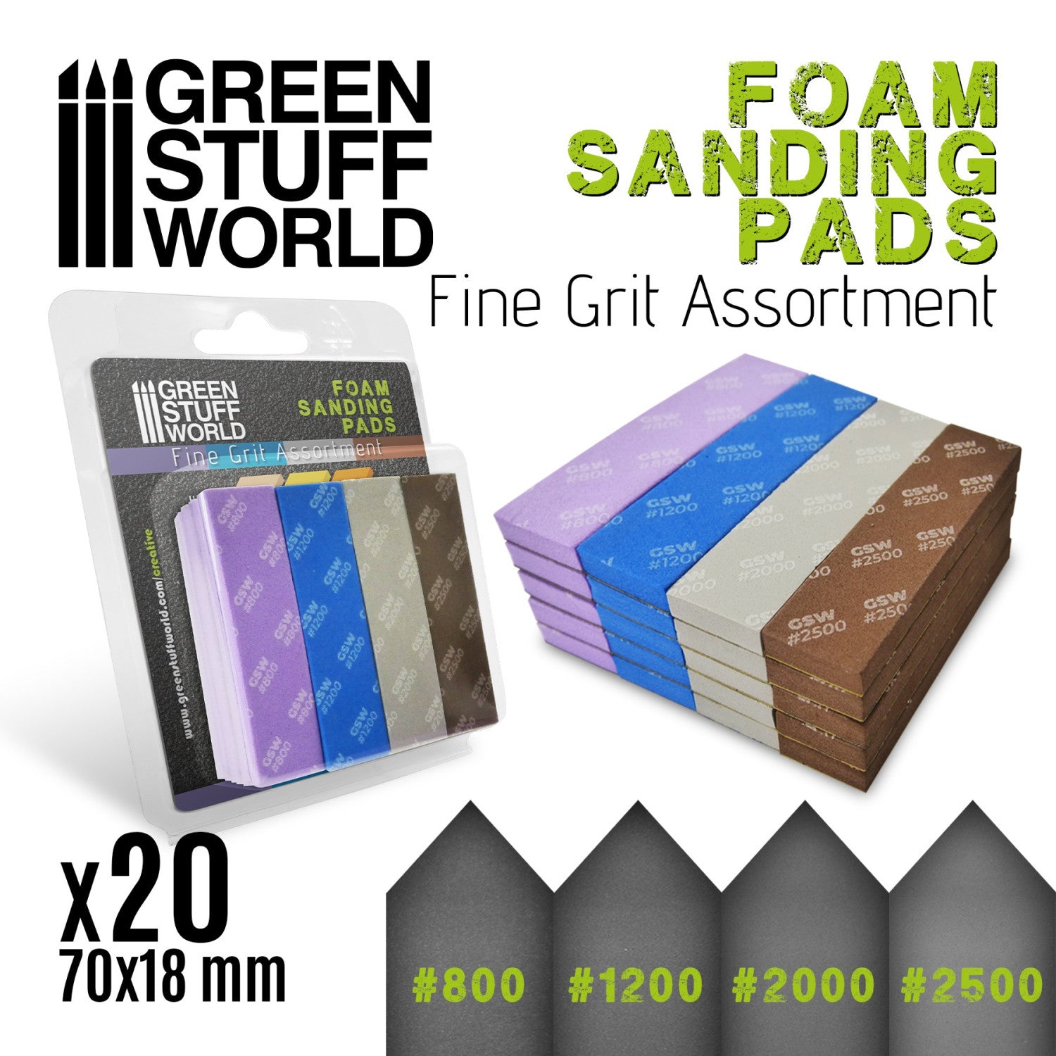 GSW 10976 Foam Sanding Pads - Fine Grit Assortment x20. 80 x 100mm