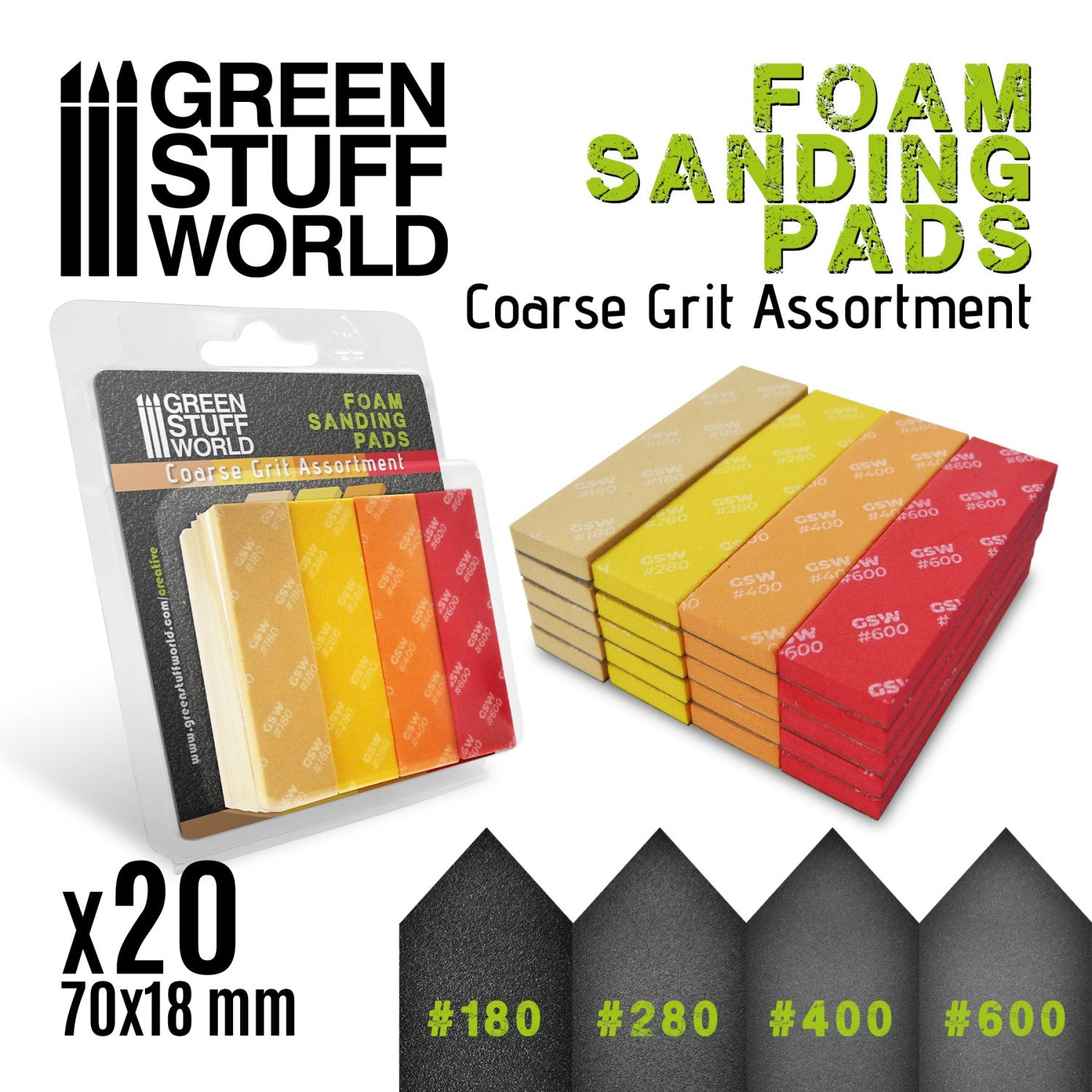 GSW 10977 Foam Sanding Pads - Coarse Grit Assortment x20. 80 x 100mm