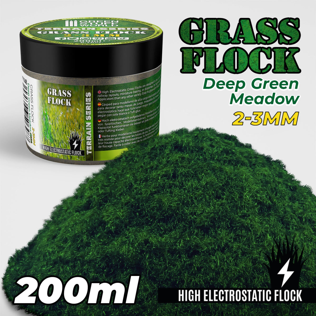 GSW 11148 Terrain Series Grass Flock 2-3mm Deep Green Meadow 200ml.