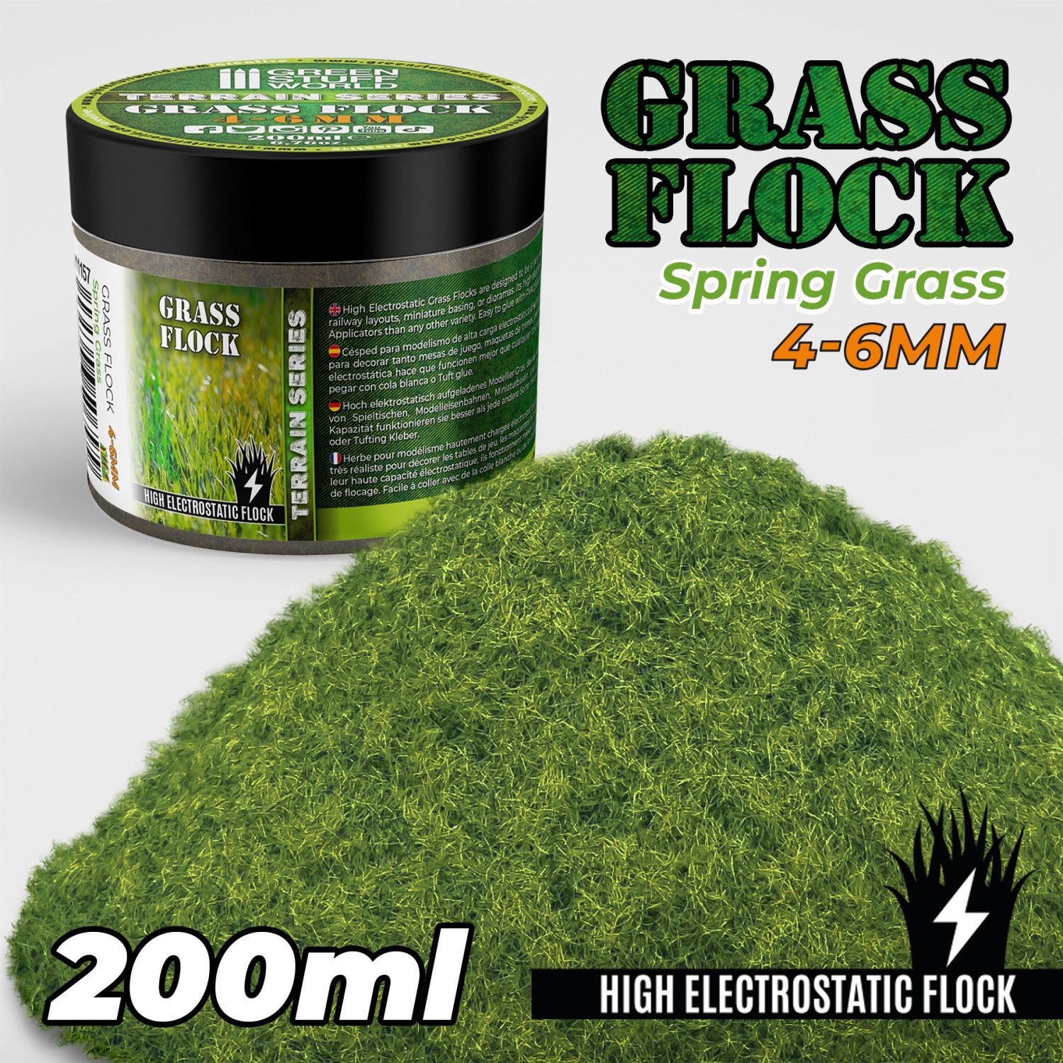 GSW 11157 Terrain Series Grass Flock 4-6mm Spring Grass 200ml.