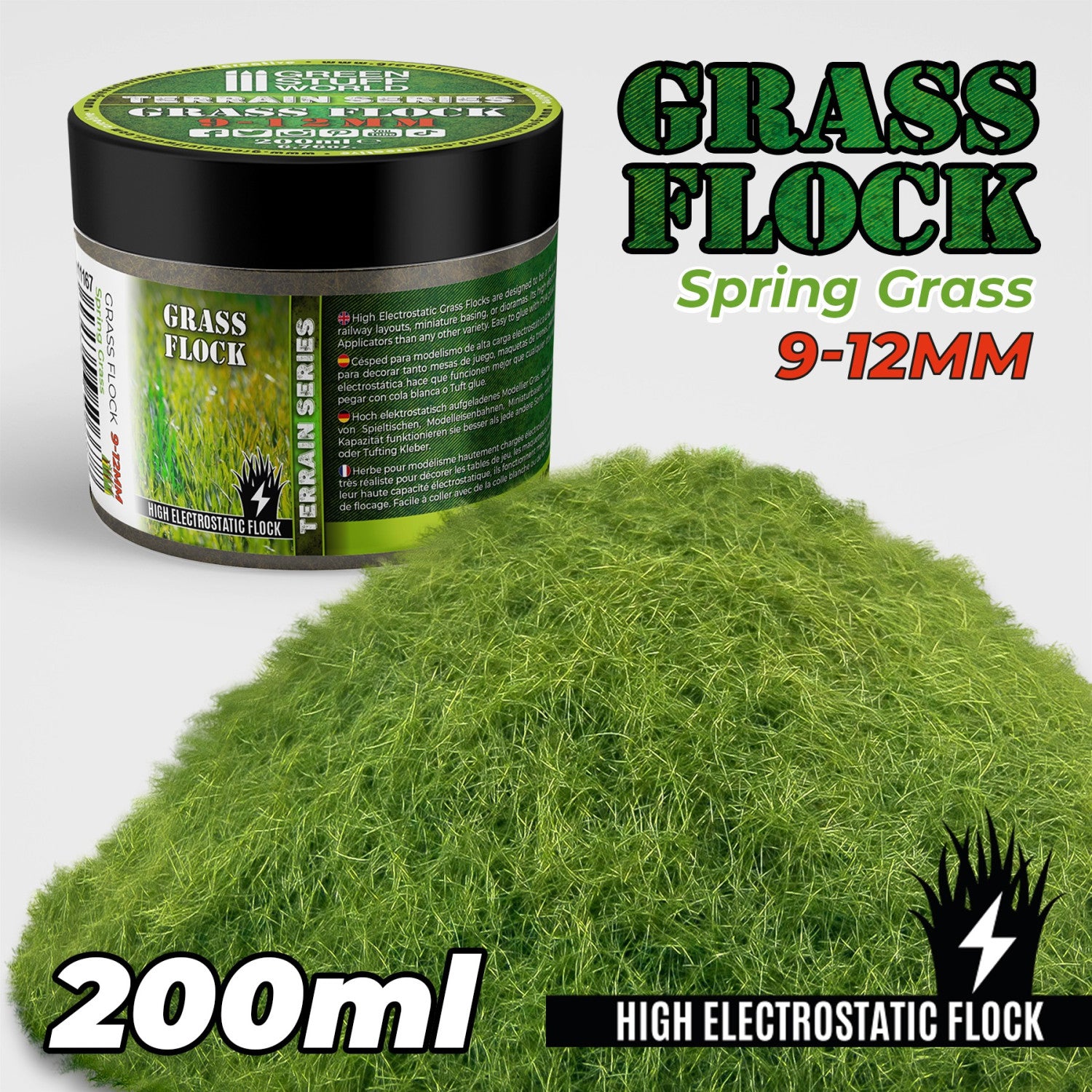 GSW 11167 Terrain Series Grass Flock 9-12mm Spring Grass 200ml.