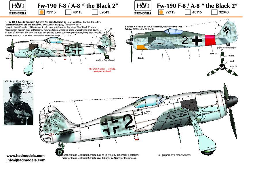 Hadmodel 1/72 decals. FW 190 F-8 / A-8 "The Black 2"