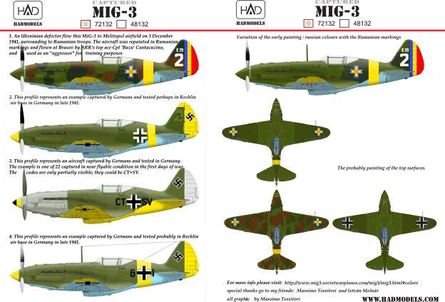 Hadmodel 1/72 decals. Captured MiG-3