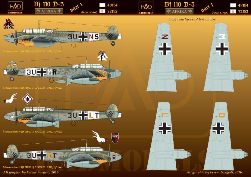 Hadmodel 1/72 decals. Bf 110 D-3 Afrika part 1
