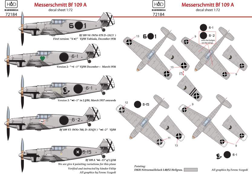 Hadmodel 1/72 decals. Messerschmitt Bf 109 A