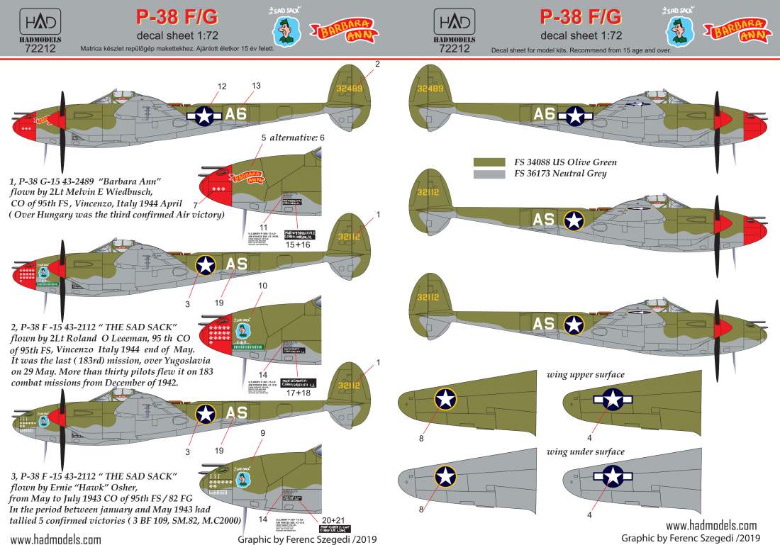 Hadmodel 1/72 decals. P-38 F/G