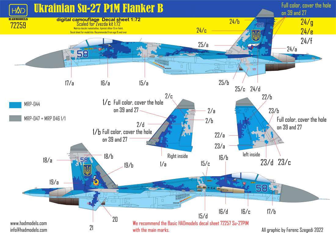 Hadmodel 1/72 decals. Ukrainian Su-27 P1M Flanker B Digital Camouflage.