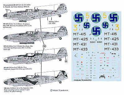 InScale72 decal Messerschmitt Bf-109G-6 in Finnish Air Force service.