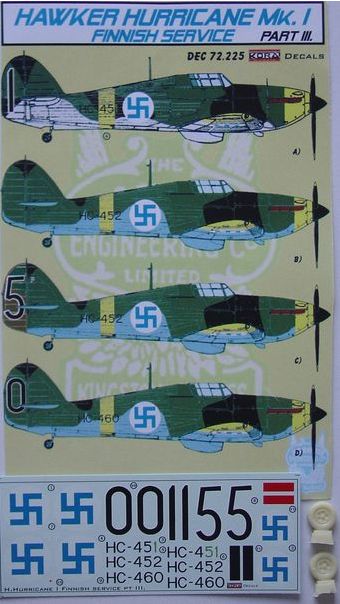 Kora Decals 72225 Hawker Hurricane Mk.I Finnish Service 1/72 PT.III.