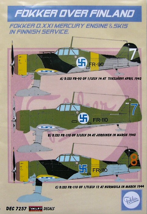 Kora Decals 7257 Fokker (Mercury) Over Finland 1/72.