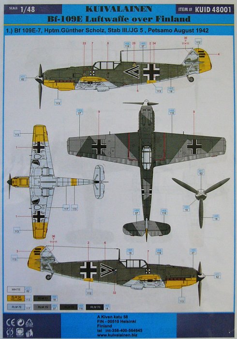 Kuivalainen 1/48 Decals. Bf-109E Luftwaffe over Finland