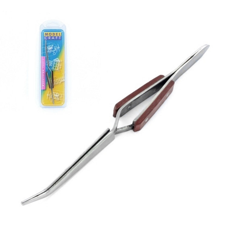 Model Craft Reverse Action Tweezers. Curved Tip/Fibre Grip