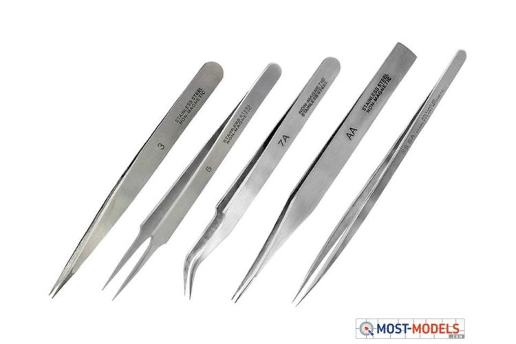 Model Craft Set of 5 Stainles Steel Tweezers