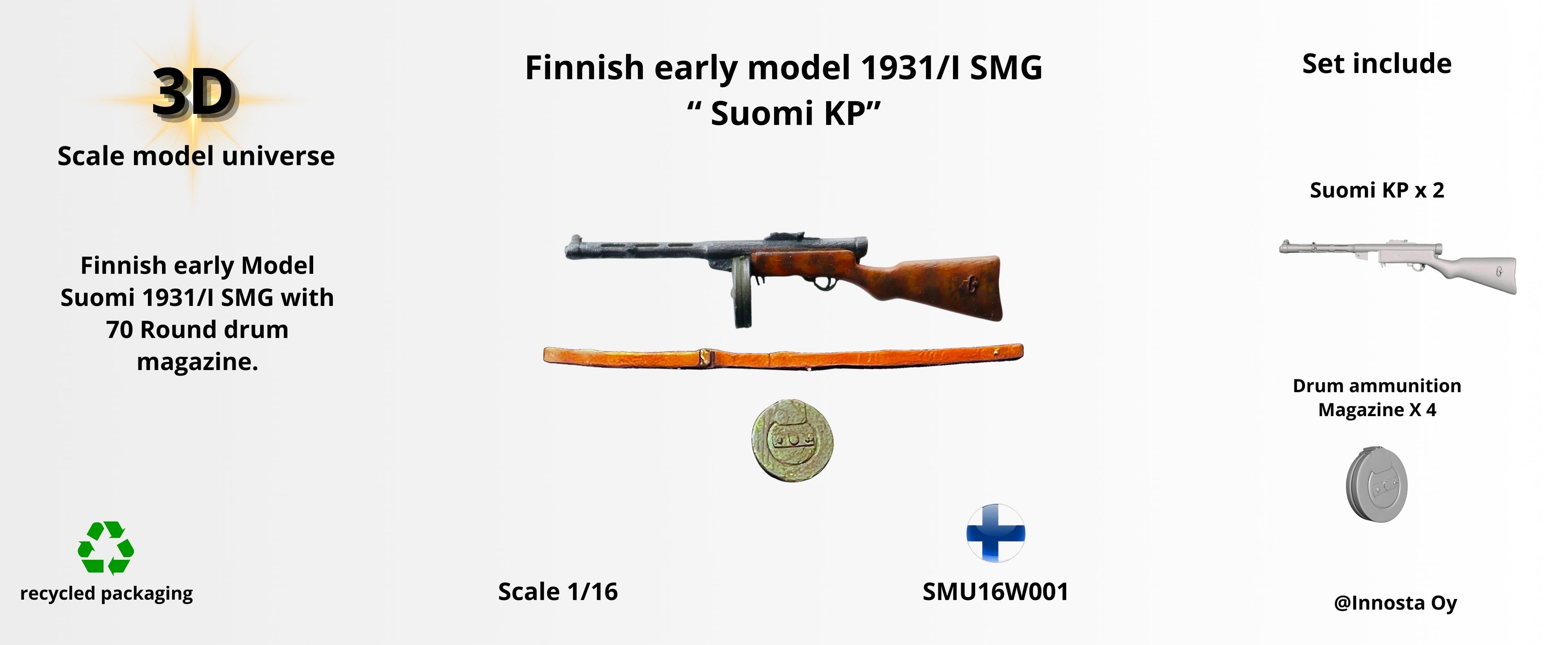 Finnish early model 1931/I SMG“ Suomi KP” 1/16
