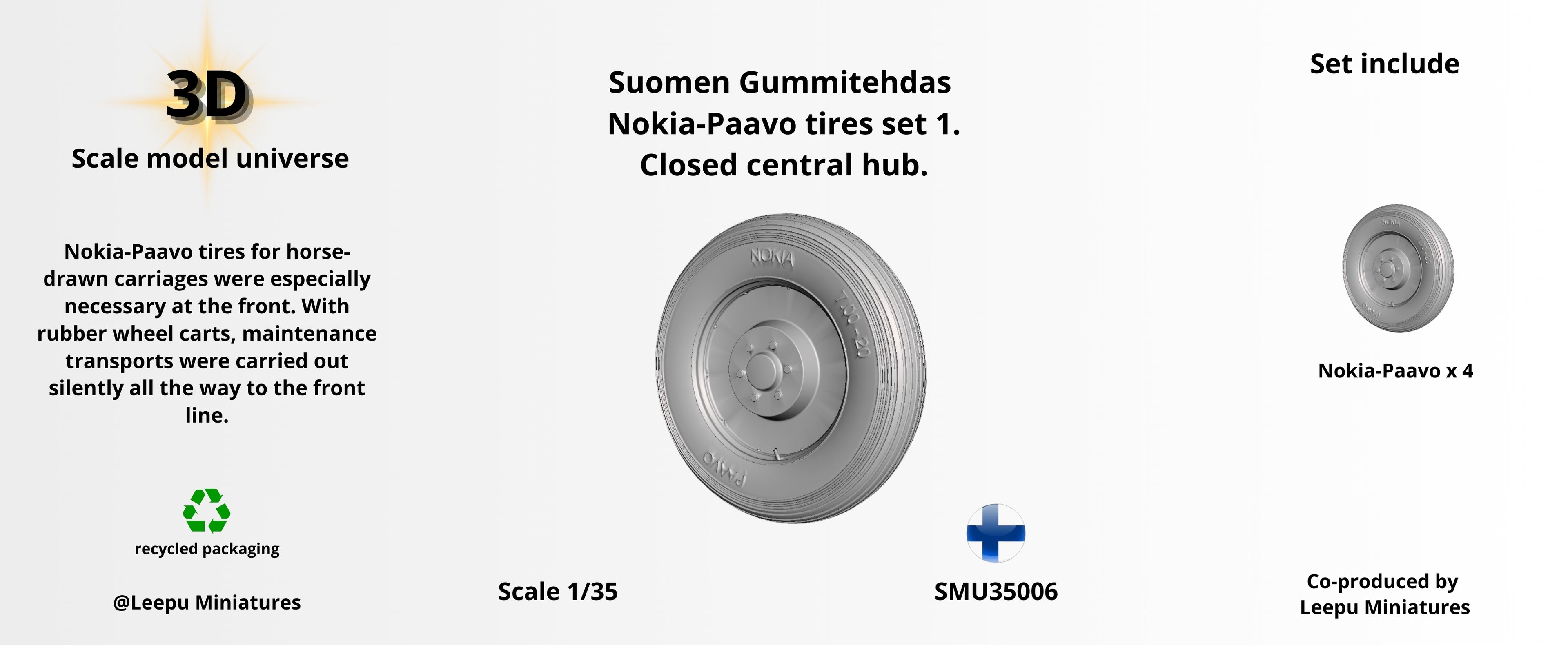 Suomen Gummitehdas  Nokia-Paavo tires set 1. Closed central hub. 1/35