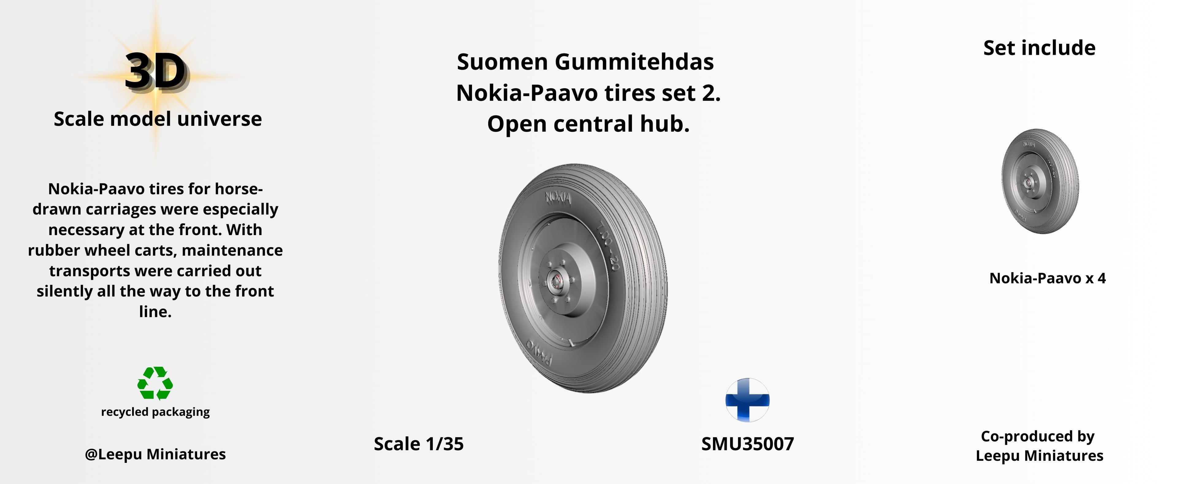 Suomen Gummitehdas  Nokia-Paavo tires set 2. Open central hub.