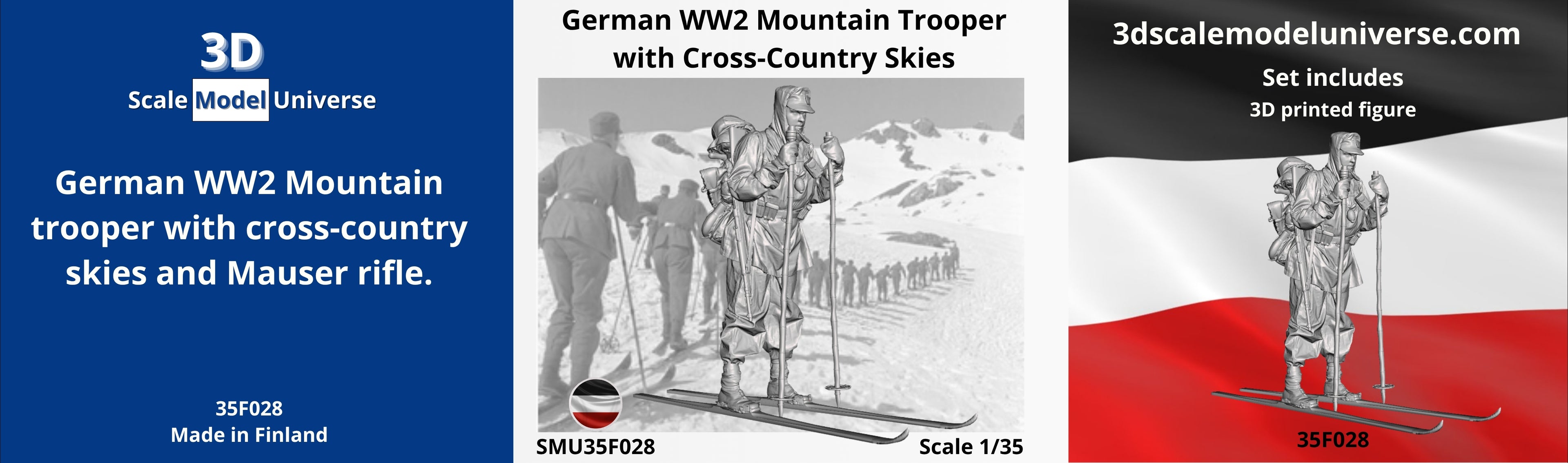 German WW2 Mountain trooper with cross-country skies and Mauser rifle. 1/35