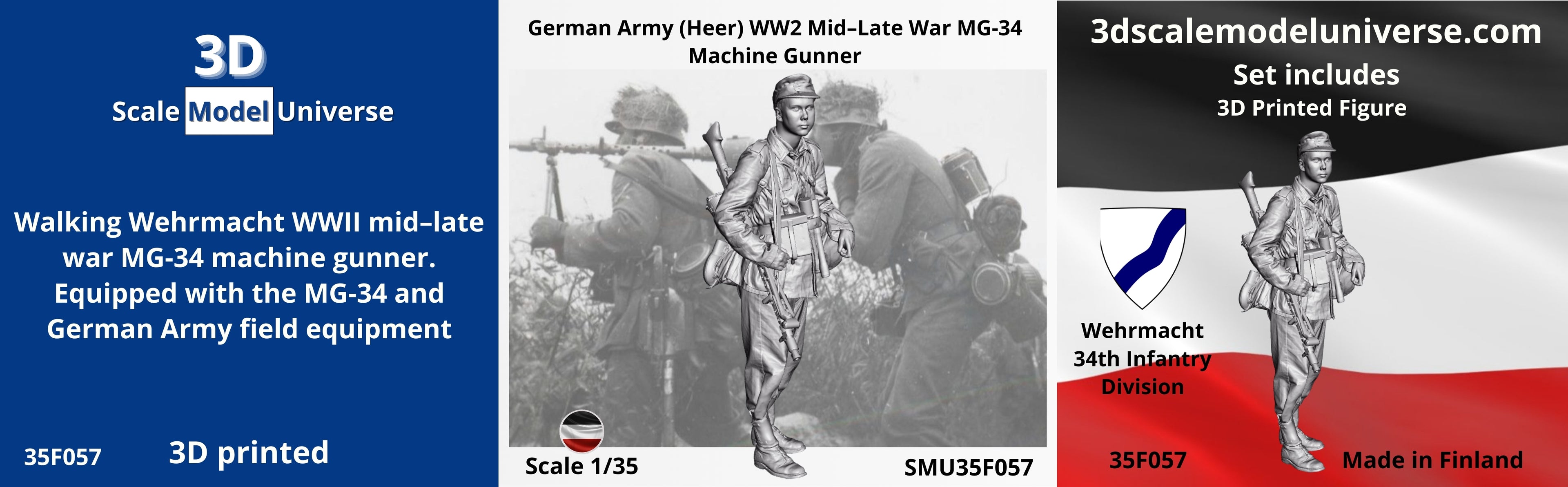 German Army (Heer) WW2 Mid–Late War MG-34 Machine Gunner 1/35