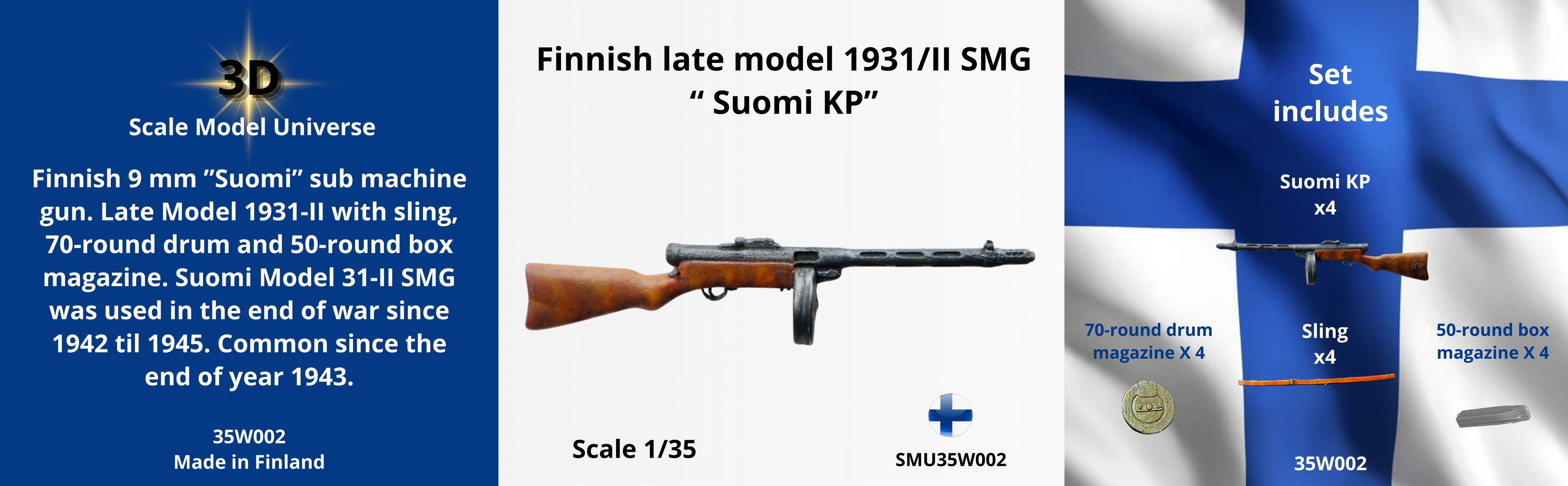 Finnish late model 1931/II SMG“ Suomi KP” 1/35