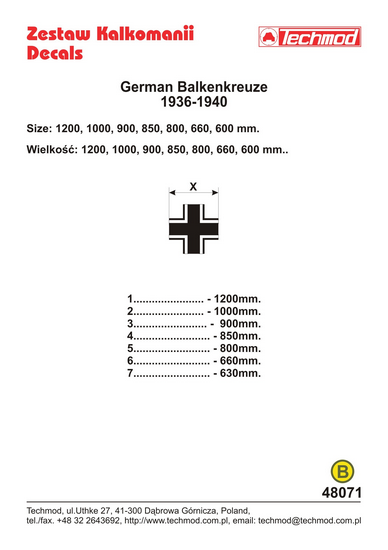 Techmod 48071. 1/48 German Balkenkreuze 1936-1940. decals