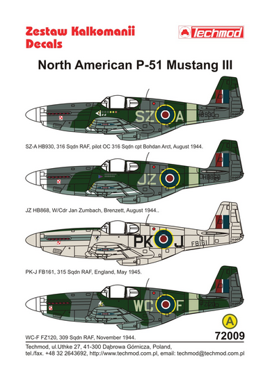 Techmod 72009. 1/72 North American P-51 Mustang III. decals