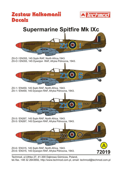 Techmod 72019. 1/72 Supermarine Spitfire Mk Ic. decals