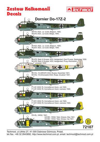 Techmod 72107. 1/72 Dornier Do-17Z-2 decals