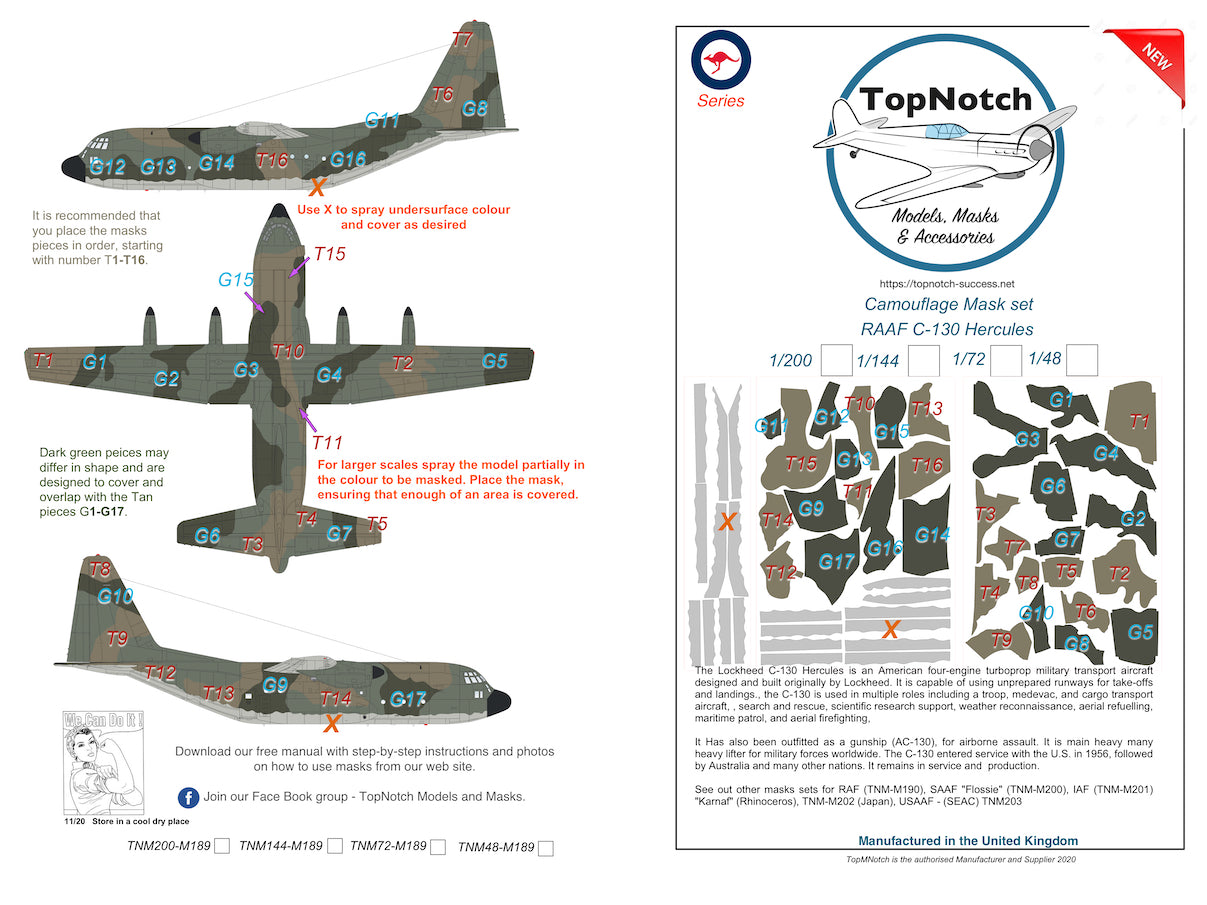 TopNotch Camouflage Mask set RAAF C-130 Hercules 1/144.